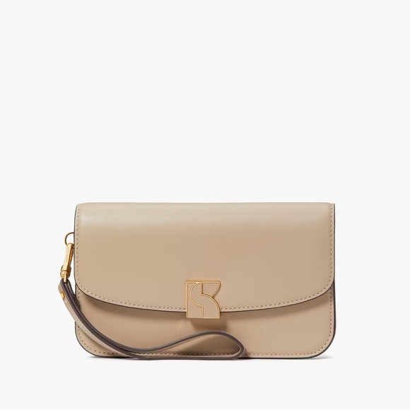 NWT Kate Spade Dakota Flap Smooth Leather Wristlet Bag Timeless Taupe KD173